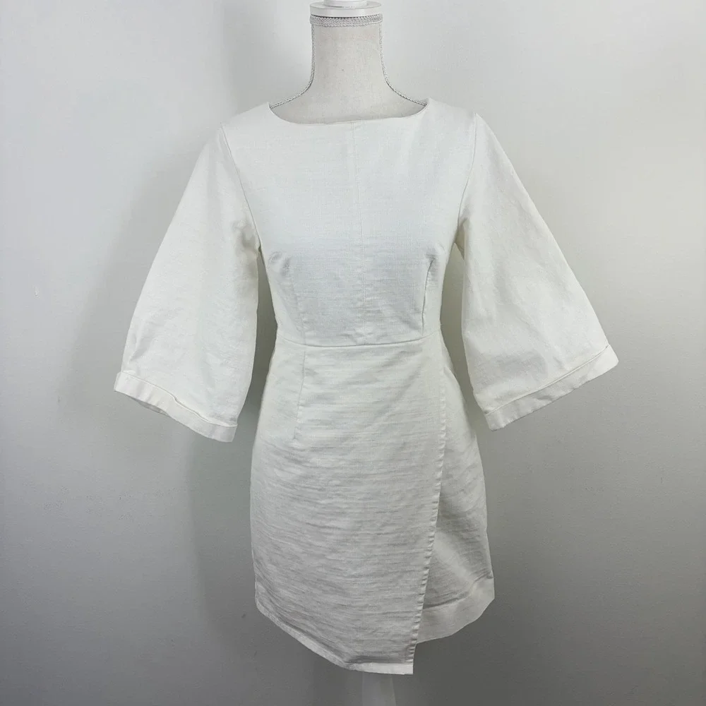 Free People Women's Ivory Linen Blend Mini‎ Dress Size 0